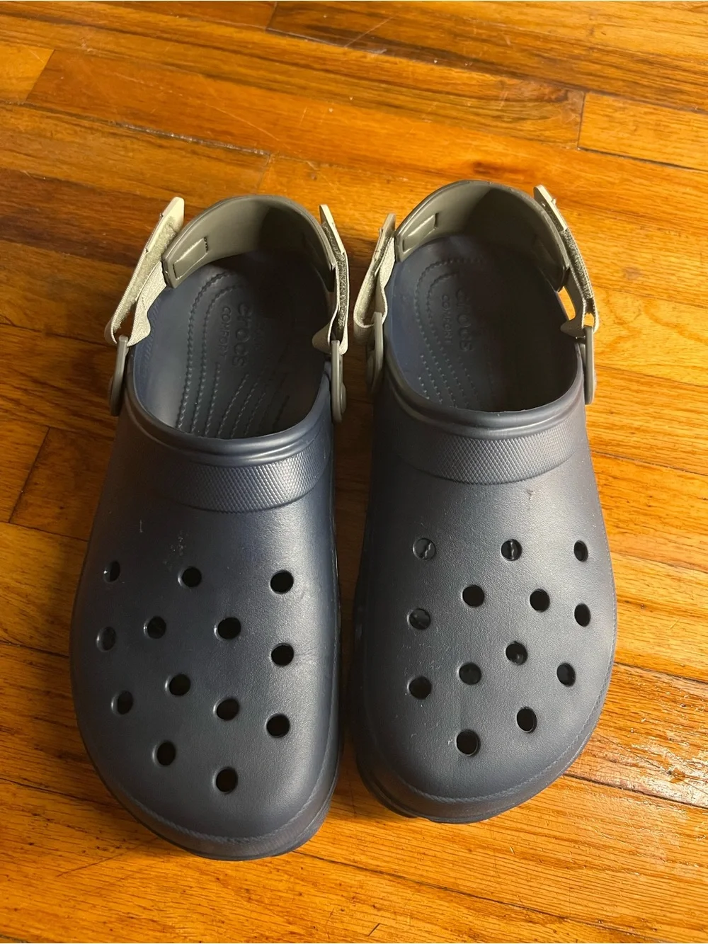 CROCS Kids Navy Blue Clogs with Beige Heel Strap